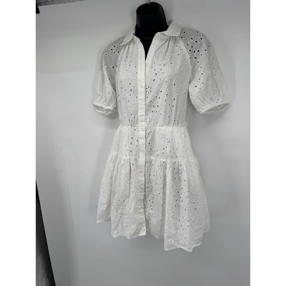 A New Day White Puff Sleeve Eyelet Cotton Dress XS cottagecore fairy boho beachy - Picture 8 of 11
